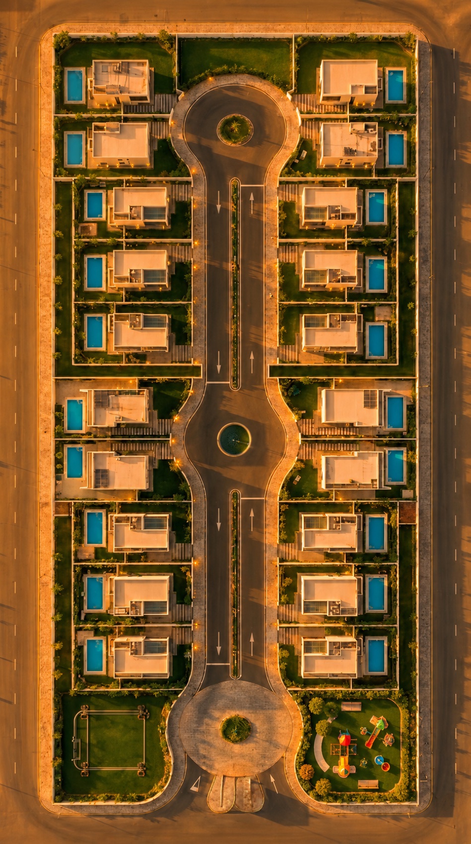 AURA compound master plan — 20 villas, boulevard, gated entry